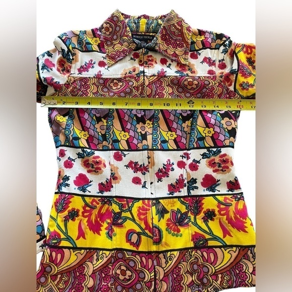 Boston Proper Mixed Print Boho Zip Front Jacket Top Patchwork Retro Style Size 2 - Picture 10 of 13